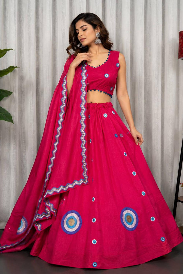 Pink Embroidered Silk Lehenga (SWC-5059-Pink)