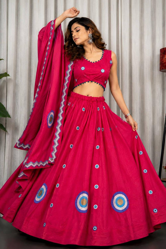 Pink Embroidered Silk Lehenga (SWC-5059-Pink)