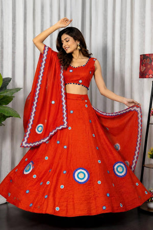 Rust Embroidered Silk Lehenga (SWC-5059-Rust)