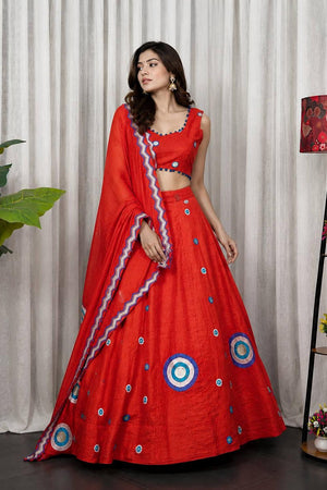 Rust Embroidered Silk Lehenga (SWC-5059-Rust)
