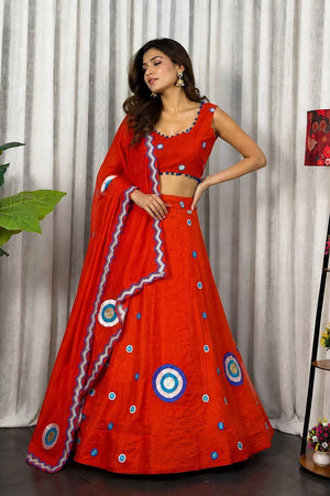 Rust Embroidered Silk Lehenga (SWC-5059-Rust)