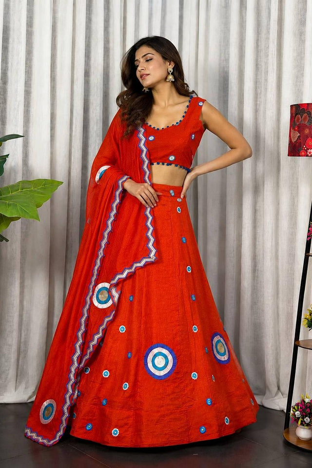 Rust Embroidered Silk Lehenga (SWC-5059-Rust)