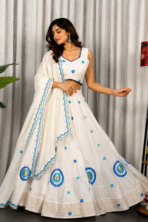 White Embroidered Silk Lehenga (SWC-5059-White)