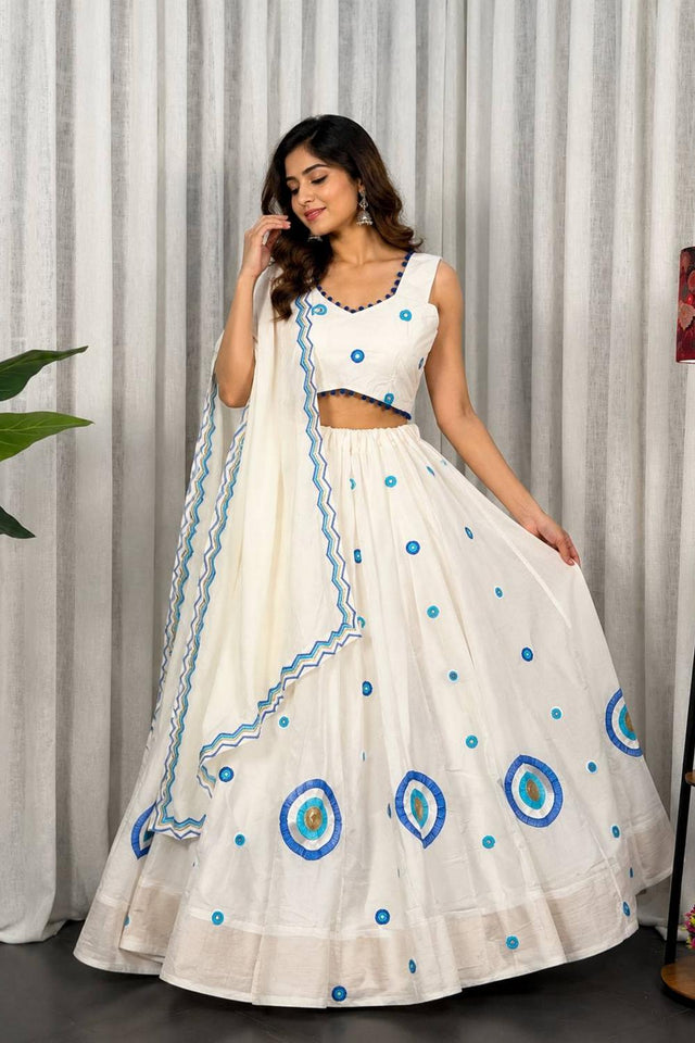 White Embroidered Silk Lehenga (SWC-5059-White)