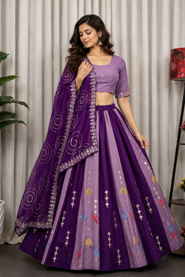 Purple Embroidered Silk Lehenga (SWC-5061)