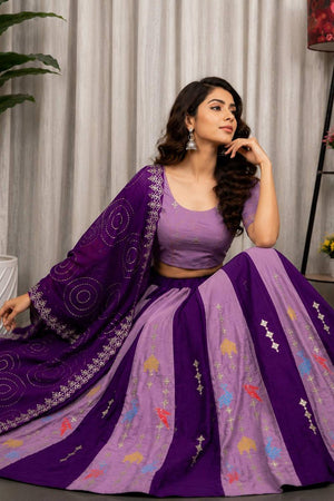 Purple Embroidered Silk Lehenga (SWC-5061)