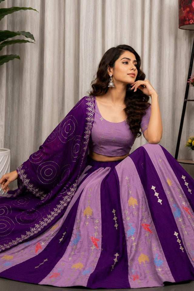 Purple Embroidered Silk Lehenga (SWC-5061)