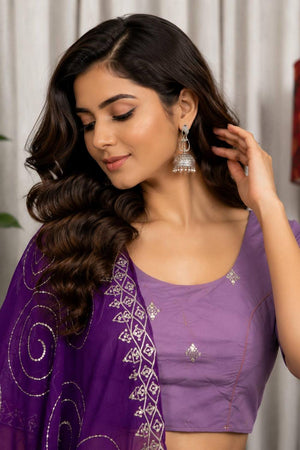 Purple Embroidered Silk Lehenga (SWC-5061)
