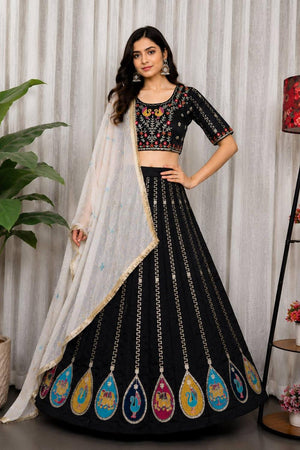 Black Embroidered Silk Lehenga (SWC-5063-Black)