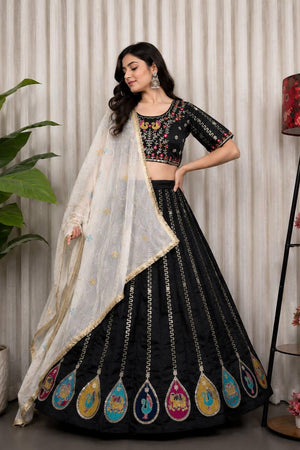 Black Embroidered Silk Lehenga (SWC-5063-Black)