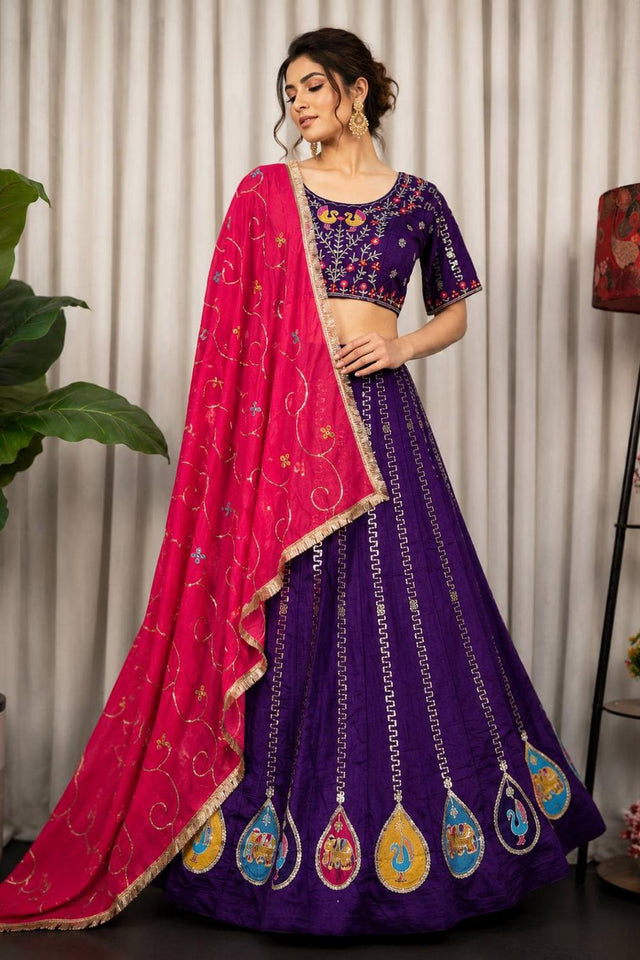 Blue Embroidered Silk Lehenga (SWC-5063-Blue)