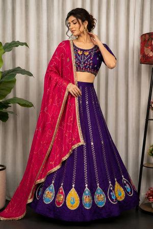 Blue Embroidered Silk Lehenga (SWC-5063-Blue)