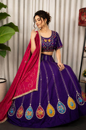 Blue Embroidered Silk Lehenga (SWC-5063-Blue)