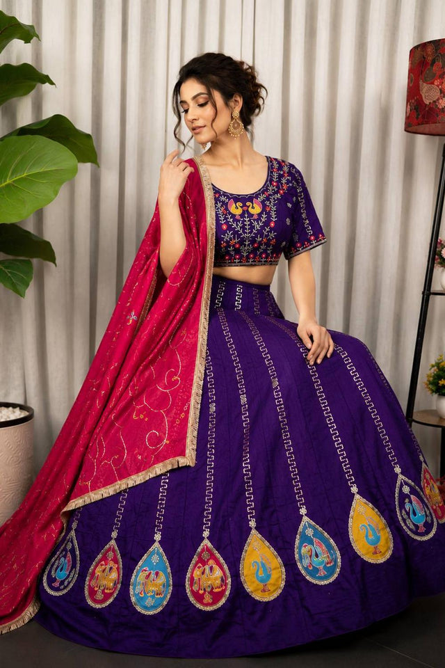 Blue Embroidered Silk Lehenga (SWC-5063-Blue)