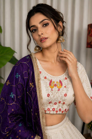 White Embroidered Silk Lehenga (SWC-5063-white)