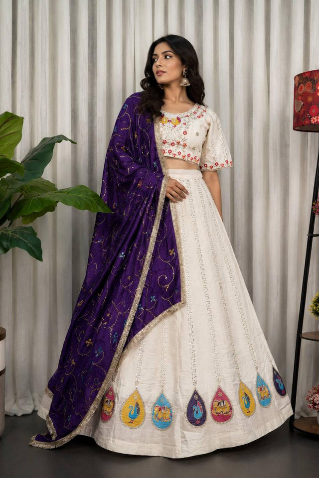 White Embroidered Silk Lehenga (SWC-5063-white)