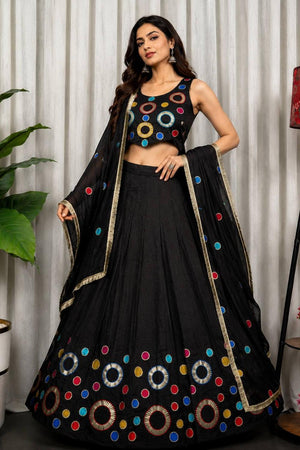 Black Sequin with Embroidered Silk Lehenga (SWC-5064-Black)