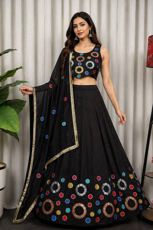 Black Sequin with Embroidered Silk Lehenga (SWC-5064-Black)