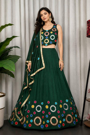 Green Sequin with Embroidered Silk Lehenga (SWC-5064-Green)