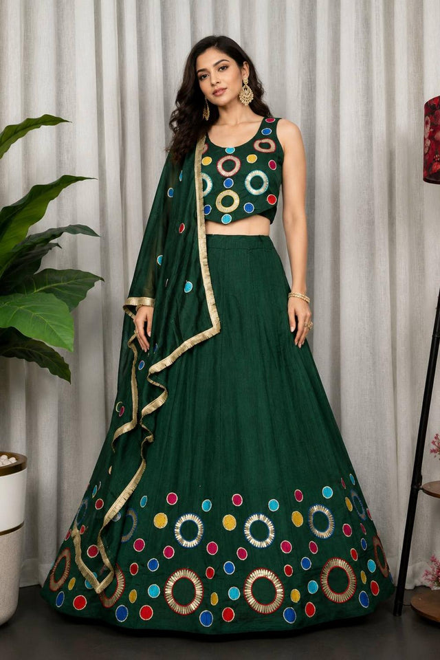 Green Sequin with Embroidered Silk Lehenga (SWC-5064-Green)