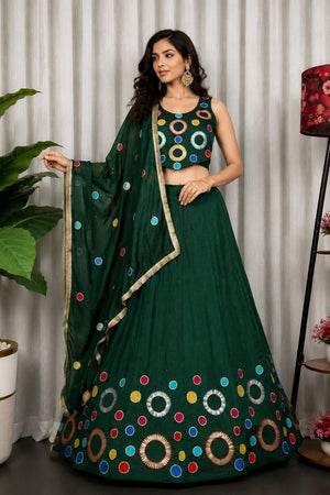 Green Sequin with Embroidered Silk Lehenga (SWC-5064-Green)
