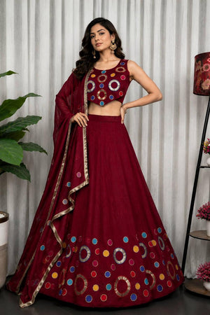 Maroon Sequin with Embroidered Silk Lehenga (SWC-5064-Maroon)