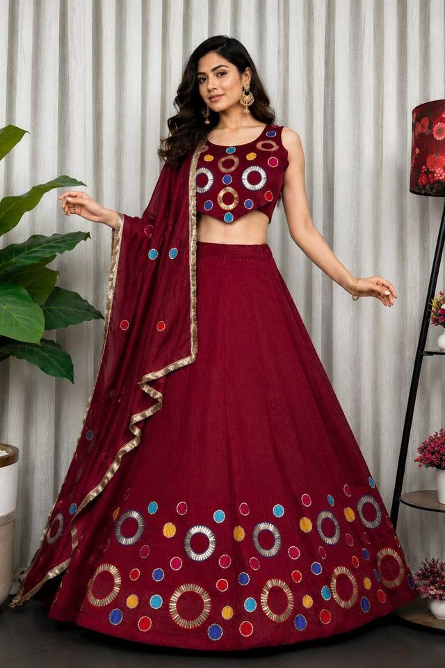 Maroon Sequin with Embroidered Silk Lehenga (SWC-5064-Maroon)
