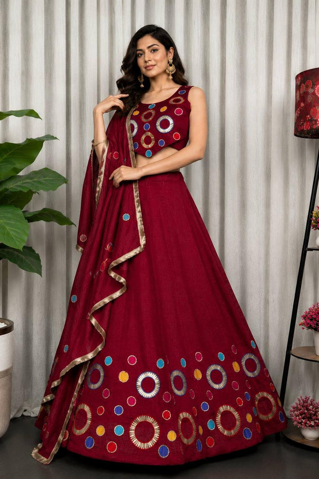 Maroon Sequin with Embroidered Silk Lehenga (SWC-5064-Maroon)