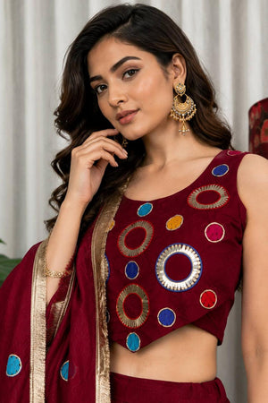 Maroon Sequin with Embroidered Silk Lehenga (SWC-5064-Maroon)