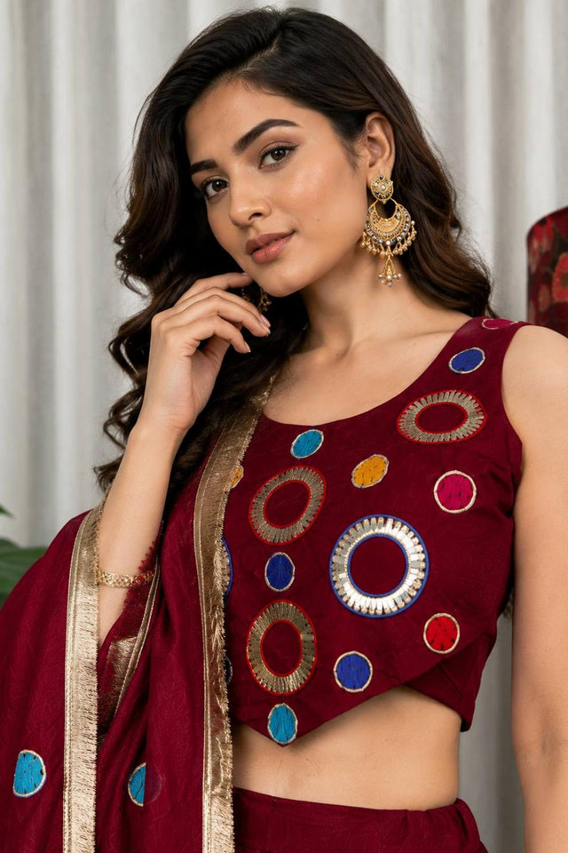 Maroon Sequin with Embroidered Silk Lehenga (SWC-5064-Maroon)