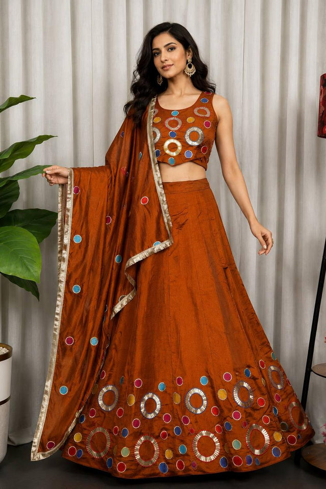 Rust Sequin with Embroidered Silk Lehenga (SWC-5064-Rust)