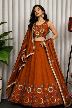 Rust Sequin with Embroidered Silk Lehenga (SWC-5064-Rust)