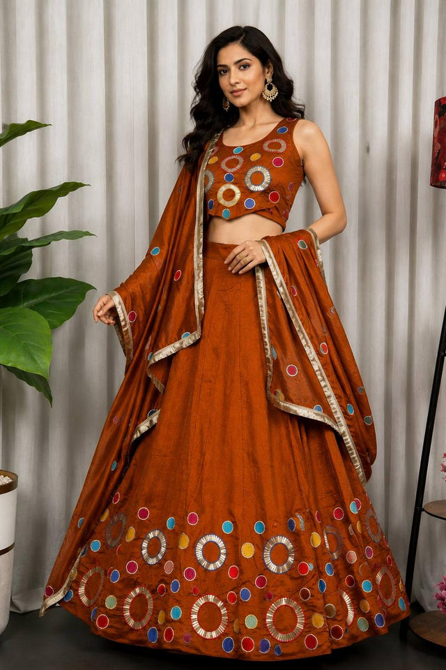 Rust Sequin with Embroidered Silk Lehenga (SWC-5064-Rust)
