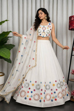 White Sequin with Embroidered Silk Lehenga (SWC-5064-white)