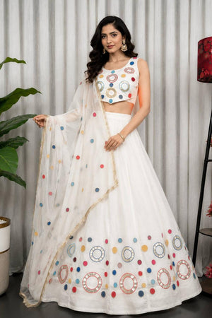 White Sequin with Embroidered Silk Lehenga (SWC-5064-white)