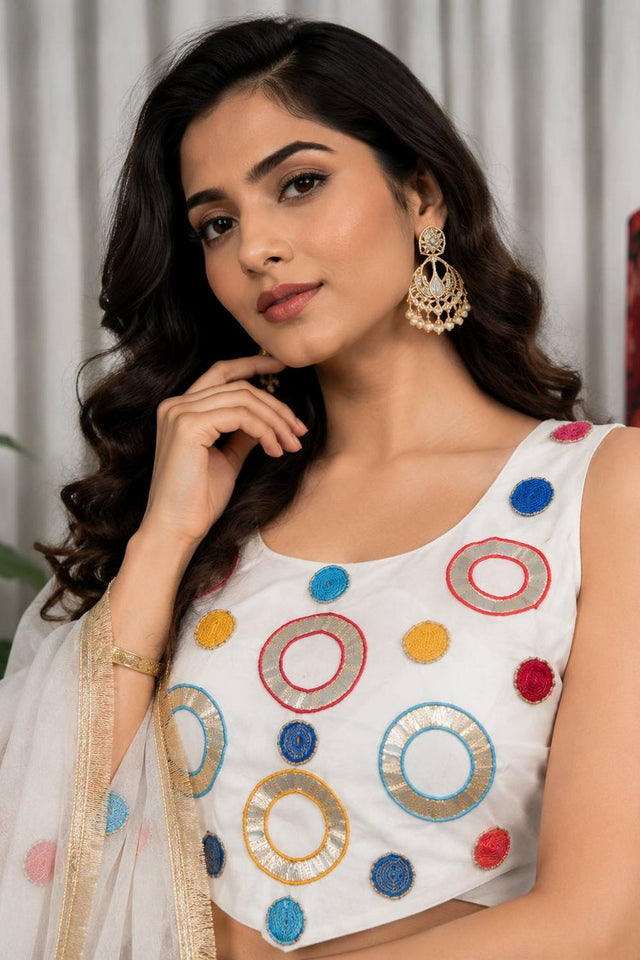 White Sequin with Embroidered Silk Lehenga (SWC-5064-white)