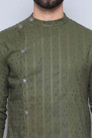 Men's Green Cotton Solid Long Kurta (SWC-DBY1259-GRC)