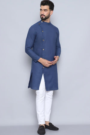 Men's Grey Cotton Solid Long Kurta