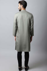 Men's Light Green Solid Full Sleeve Long Kurta Top