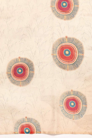 Beige Geometric Printed Silk Saree