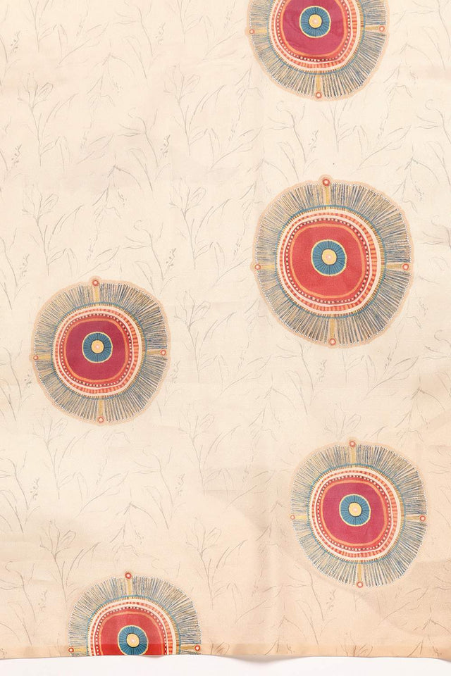 Beige Geometric Printed Silk Saree