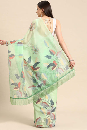 Green Floral Printed Silk Saree