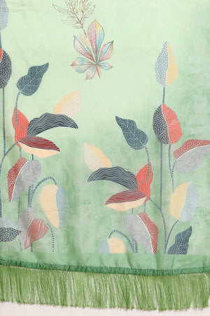Green Floral Printed Silk Saree