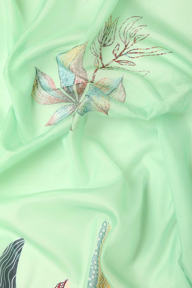 Green Floral Printed Silk Saree