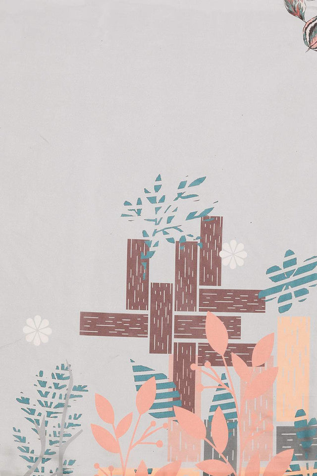 Grey Floral Printed Silk Saree