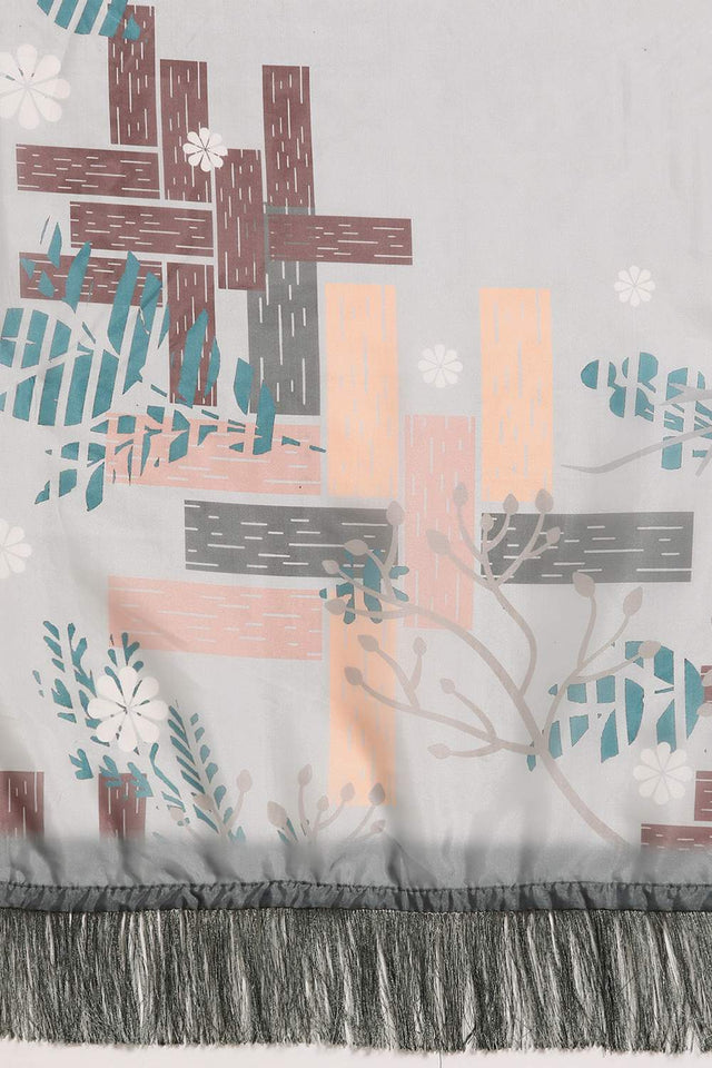 Grey Floral Printed Silk Saree
