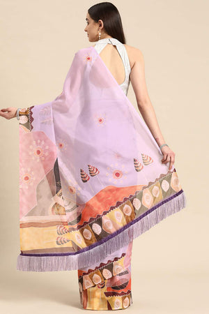 Lavender Floral Printed Silk Saree