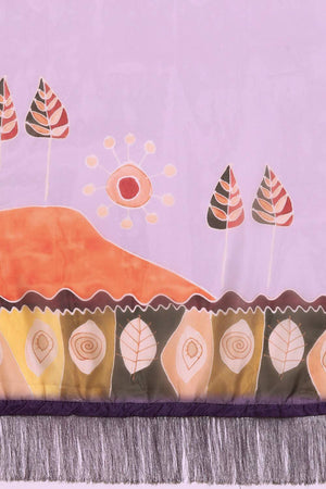 Lavender Floral Printed Silk Saree