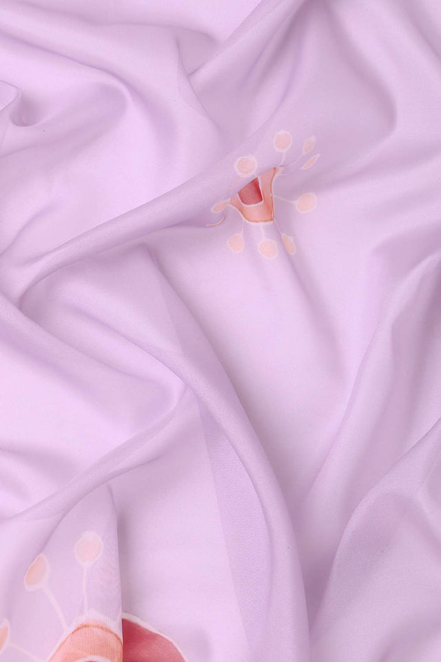 Lavender Floral Printed Silk Saree