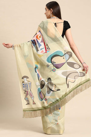 Olive Green Warli Printed Silk Saree